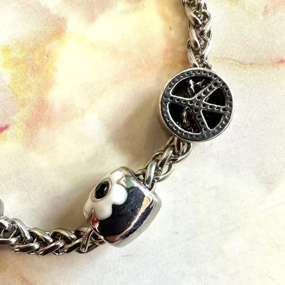 Silver tone bird flower peace owl charm bracelet